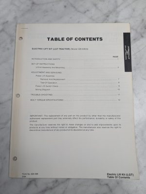 Ford Repair Service Manual Electric Liftkit Attachment Gb 63633 Lgt Tractor 1984