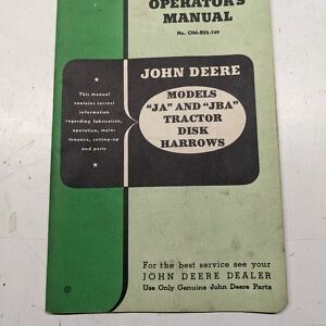 John Deere Jd Ja Jba Tractor Disk Harrows Operators Parts Manual Book Om-B22-749