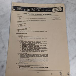 Ford Service Training Conference Guide Tractor Hydraulic Adjustments Se-5256