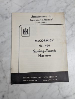 International Harvester Ih Operator'S Supplement Manual Mccormick 400 Harrow