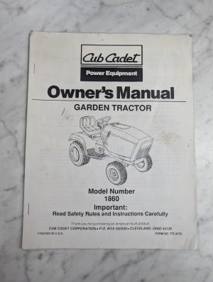 Cub Cadet Owner'S Operators Manual Garden Tractor Model 1860