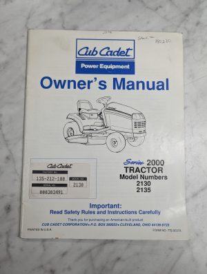 Cub Cadet Owner'S Operator'S Service Manual Series 2000 Tractor 2130 2135
