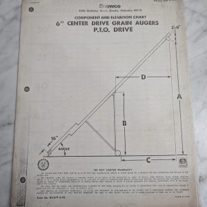 Snowco 6” Center Drive Grain Auger Pto Drive Component & Elevation Chart Manual