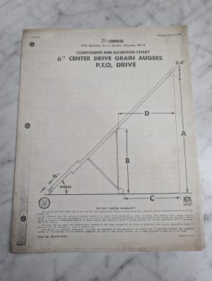 Snowco 6” Center Drive Grain Auger Pto Drive Component & Elevation Chart Manual