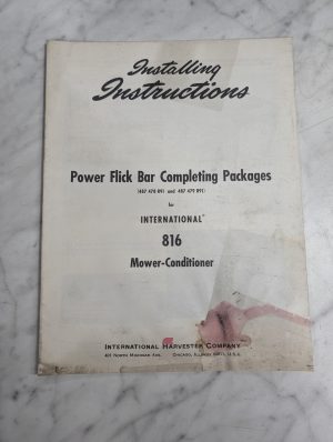 International Harvester Ih Installing Instruction Manual Power Flick Bar 816