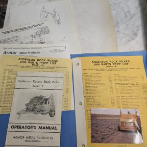 Armor Anderson Rock Picker 2006 Operator'S Manual & Price List Literature