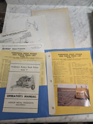 Armor Anderson Rock Picker 2006 Operator'S Manual & Price List Literature