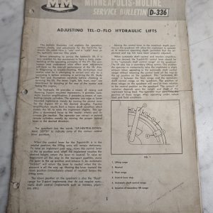 Minneapolis Moline Mm Service Bulletin D-336 Adjusting Tel-O-Flo Lifts 1958