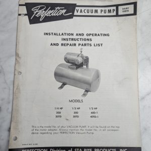 Perfection Installation Operator Manual Parts List 20 30 40 Td Vacuum Pump
