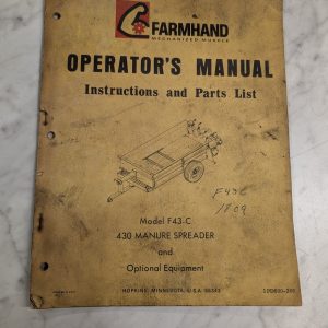 Farmhand Operator'S Manual Instruction Part List F43-C 430 Manure Spreader