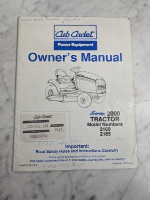 International Ih Cub Cadet Operator'S Owners Manual 2000 2160 2165 Tractors