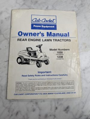 International Ih Cub Cadet Operator'S Owners Manual 1030 1238 Lawn Tractors