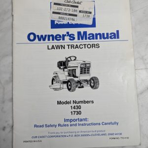 International Ih Cub Cadet Operator'S Owners Manual 1430 1730 Lawn Tractors