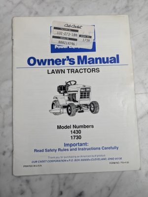 International Ih Cub Cadet Operator'S Owners Manual 1430 1730 Lawn Tractors