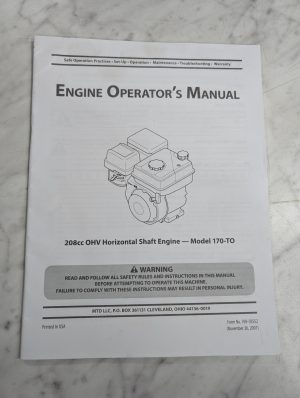 Engine Operator'S Manual 208Cc Ohv Model 170-To Mtd Cub Cadet 2007 769-03552