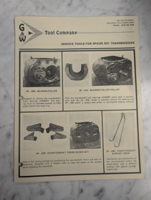 G&W Tool Company Service Tools Spicer Sst Transmissions Repair List Shop Book