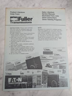 Fuller Transmission Product Literature Order Form List Book Repair Manuals