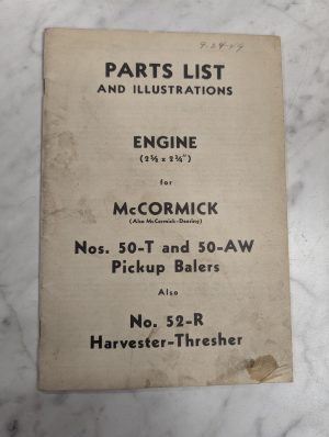 International Mccormick Parts List Manual Engine 50-T 50-Aw 52-R Thresher 1949