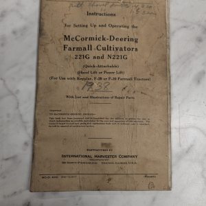 International Ih Mccormick Owners Manual Setup 1937 Farmall Cultivatos N221G