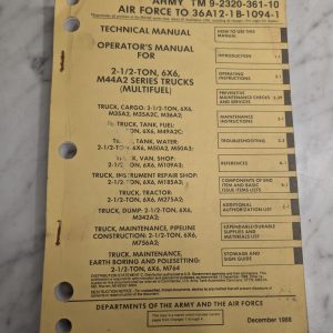 1981 2.5 Ton 6X6 M44A2 Tm 9-2320-361-10 36A12-1B-1094-1 Technical Service Manual