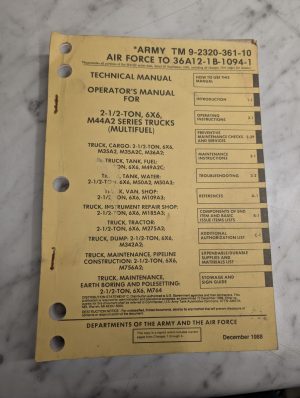 1981 2.5 Ton 6X6 M44A2 Tm 9-2320-361-10 36A12-1B-1094-1 Technical Service Manual