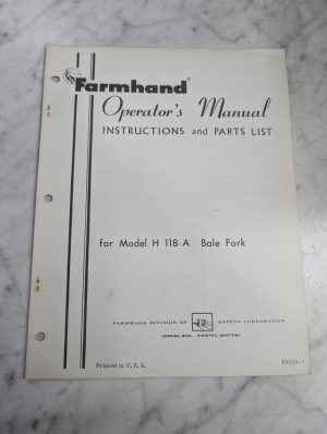 Farmhand Operator'S Service Manual & Parts List Model H18-A Bale Fork Attachment