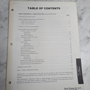 Ford Repair Service Manual Snow Thrower Attachment 09Gn 3660 Lawn Tractor 1984