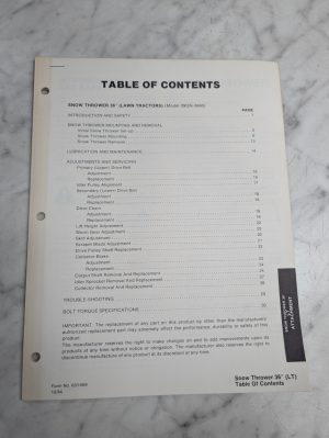 Ford Repair Service Manual Snow Thrower Attachment 09Gn 3660 Lawn Tractor 1984