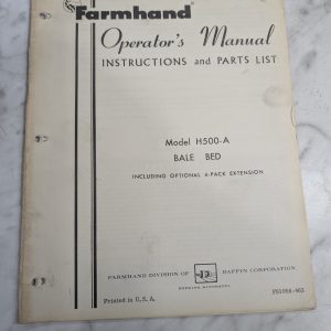 Farmhand Operator'S Service Manual & Parts List Model H500-A Bale Bed