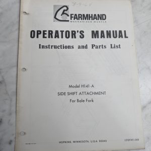 Farmhand Operator'S Service Manual & Parts List Model H141-A Side Shift Attach