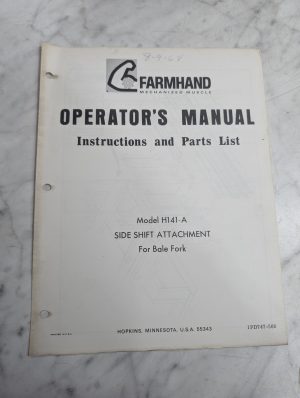 Farmhand Operator'S Service Manual & Parts List Model H141-A Side Shift Attach