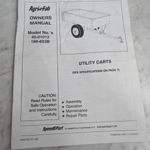 Agrifab Owners Manual Model 45-01012 190-653B Utility Carts Service Parts List