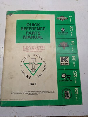 Esa Quick Reference Parts Manual List Book 1973 Briggs Clinton Kohler