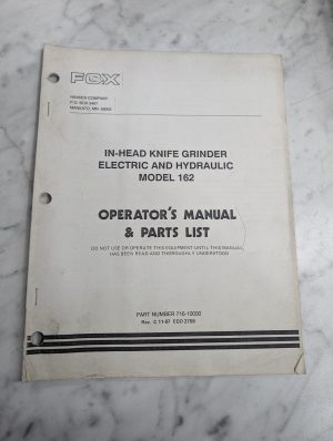 Fox Operators Service Manual Parts List In Head Knife Grinder 162 Model