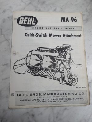 Gehl Service Repair & Parts Catalog List Manual Ma 96 Mower Attachment 1634D