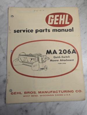 Gehl Service Repair Parts Catalog List Manual Ma 206A Mower Attachment 2303B
