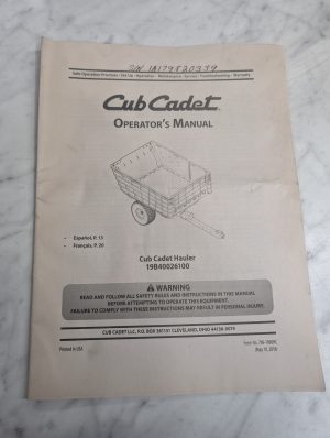 Cub Cadet Operator'S Service Manual Parts List Book Hauler 19B470026100 2016