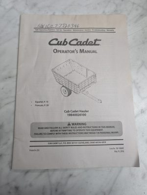 Cub Cadet Operator'S Service Manual Parts List Book Hauler 19B470026100 2016~