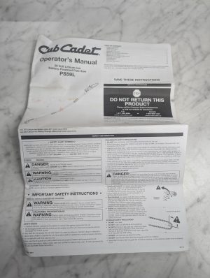Cub Cadet Operator'S Service Manual Book Ps59L 20 Vdc Pole Saw Battery Powered