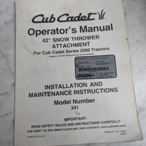 Cub Cadet Operator'S Manual 42” Snow Thrower Attachment 341 (2000 Tractor)