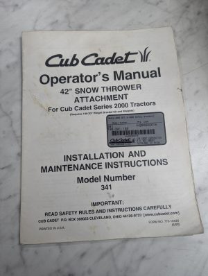 Cub Cadet Operator'S Manual 42” Snow Thrower Attachment 341 (2000 Tractor)