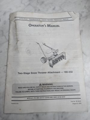 Cub Cadet Operator'S Manual 2 Stage Snow Thrower Attachment 190-032 2010