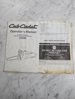 Cub Cadet Operator'S Owners Manual Cs59L Chain Saw Battery Powered