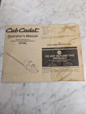 Cub Cadet Operator'S Owners Manual Ht59L Battery Powered Hedge Trimmer