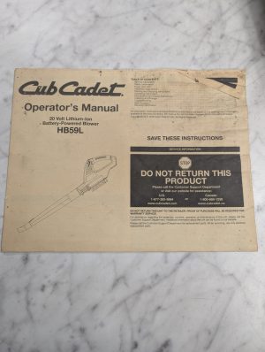 Cub Cadet Operator'S Owners Manual Hb59L Battery Powered Blower
