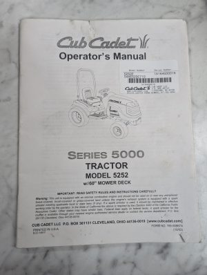 Cub Cadet Owner'S Operator'S Manual Tractor 5000 Series 5252 W/ 60” Mower Deck