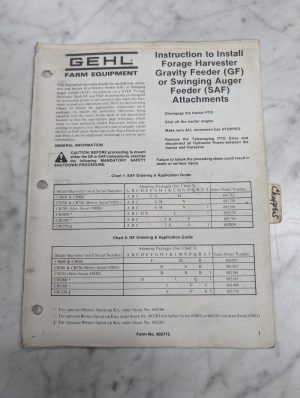 Gehl Instruction Manual Installing Forage Harvester Gravity Feeder Gf Saf