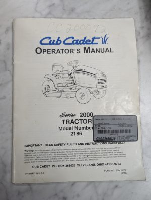 Cub Cadet Owner'S Operator'S Manual Compact Tractor 2000 Series 2186