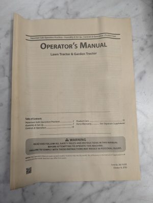 Cub Cadet Owner'S Operator'S Manual Lawn & Garden Tractor 2016 769-11537A