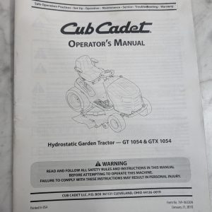 Cub Cadet Operator'S Owners Manual Garden Tractor Gt 1054 Gtx 2011